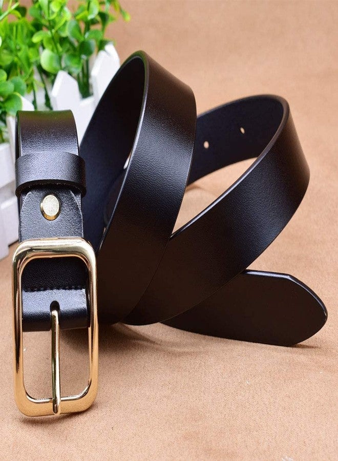 VONSELY Leather Belts for Women, Genuine Leather Womens Belts with Gold Buckle (Suit Waistline 24"-27", Black) - Image 2